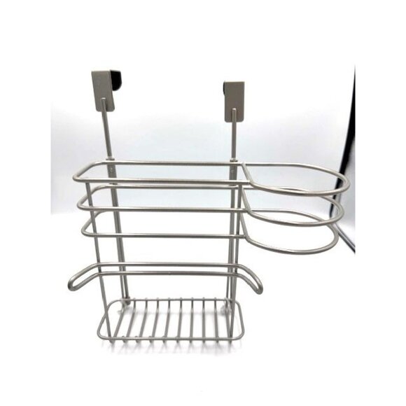 NWOT Over-The-Door Stainless Steel Hairdryer Caddy With Basket - Picture 2 of 2